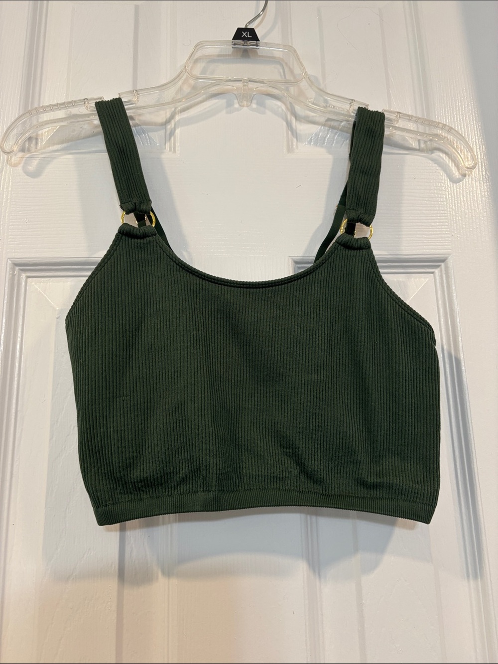 Medium Junior aerie Ribbed Dark Green Crop Tank with Gold Ring Straps